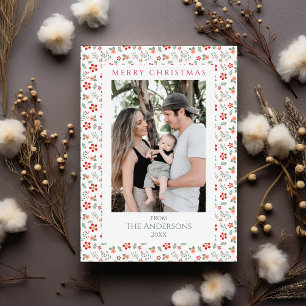 Floral Greenery Elegant Two Photo Christmas Holiday Card