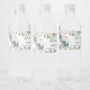 Floral Greenery Elephant Girl Baby Shower Favour  Water Bottle Label