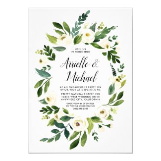 Floral Greenery Ivory Engagement Party Invitations