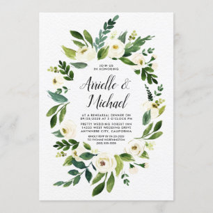 Floral Greenery Ivory Rehearsal Dinner Invitations