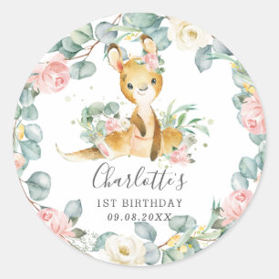Floral Greenery Kangaroo Shower Birthday Favour Classic Round Sticker