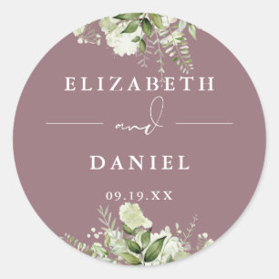 Floral Greenery Mauve Wedding Favour Classic Round Sticker