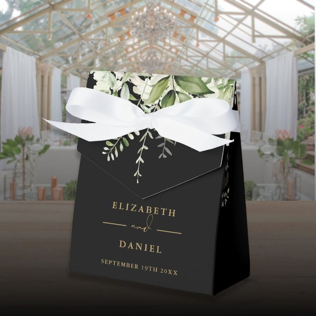 Floral Greenery Monogram Black And Gold Wedding Favor Box (Floral Greenery Monogram Black And Gold Wedding Favor Boxes)