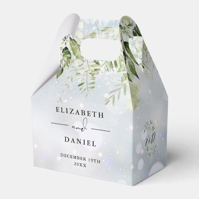 Floral Greenery Monogram Winter Wedding Favor Box (Front Side)