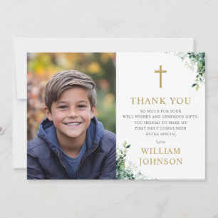 Floral Greenery Photo First Holy Communion Thank You Card