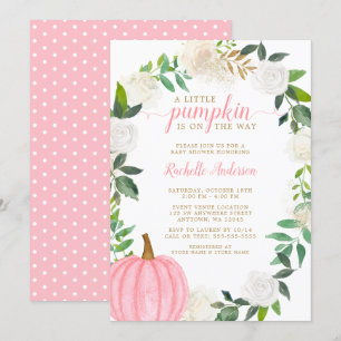 Floral Greenery Pink Pumpkin Fall Girl Baby Shower Invitation