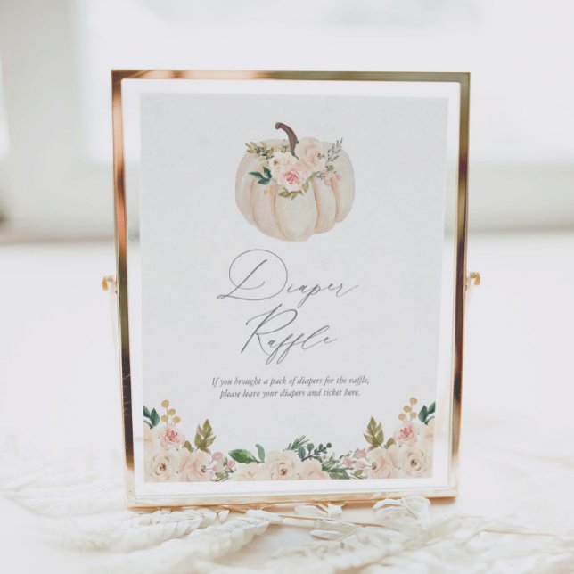 Floral Greenery Pumpkin Baby Shower Diaper Raffle Poster (Creator Uploaded)