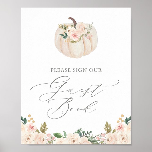 Floral Greenery Pumpkin Baby Shower Guest Book (Front)