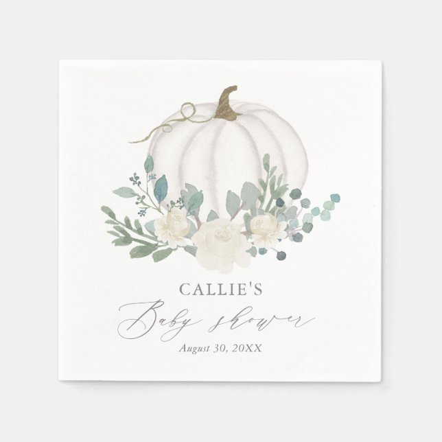 Floral Greenery Pumpkin Baby Shower Napkin (Front)