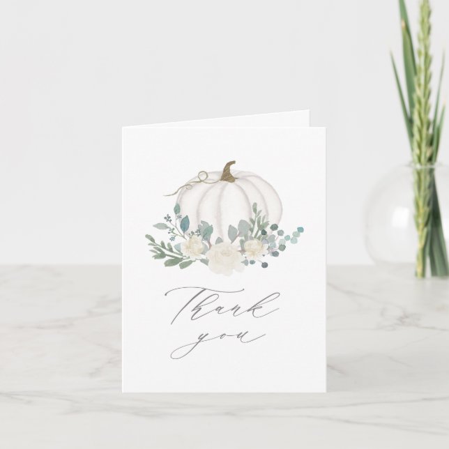 Floral Greenery Pumpkin Baby Shower Thank You Card (Front)