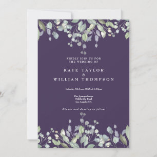 Floral Greenery Purple All In One Wedding Invitation