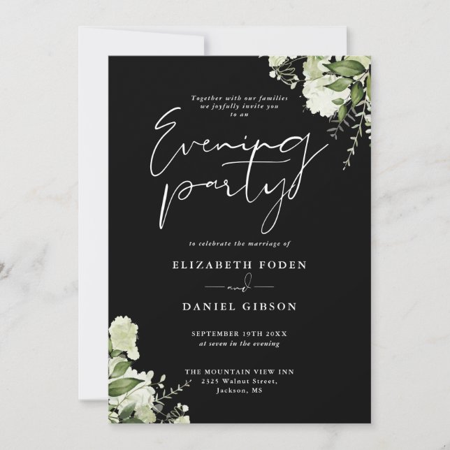 Floral Greenery QR Code Wedding Evening Party Invitation (Front)