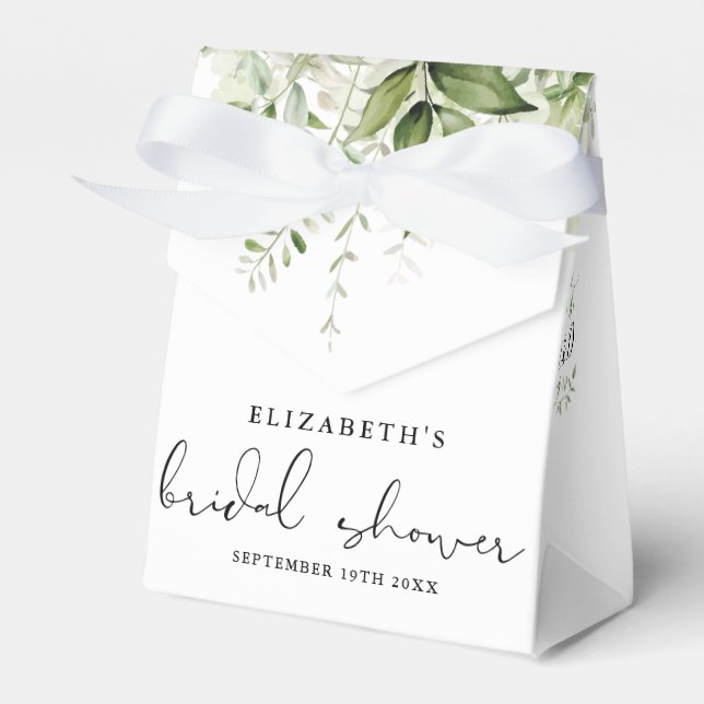 Floral Greenery Script Bridal Shower Favor Box (Front Side)