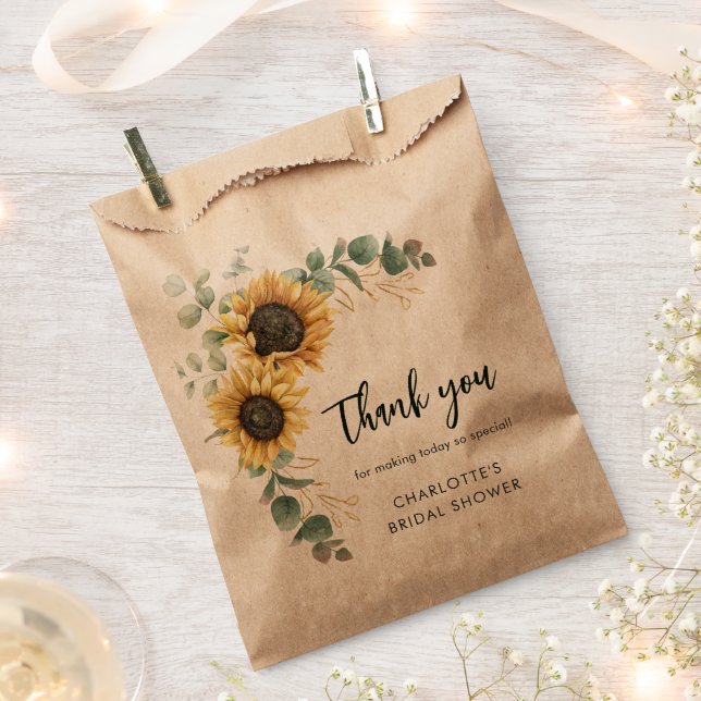 Floral Greenery Sunflower Script Bridal Shower Favour Bag (Clipped)