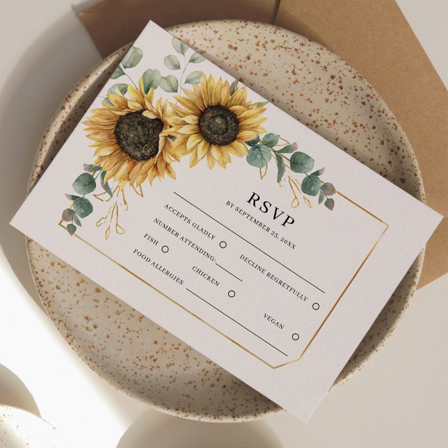 Floral Greenery Sunflower Wedding RSVP Card (Sunflower Eucalyptus Floral Wedding RSVP Response Card)