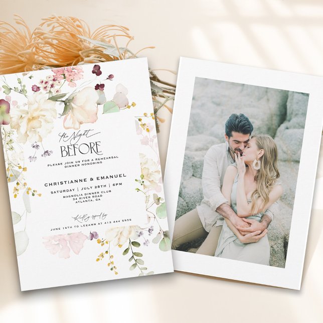 Floral Greenery The Night Before Rehearsal Dinner Invitation (Creator Uploaded)