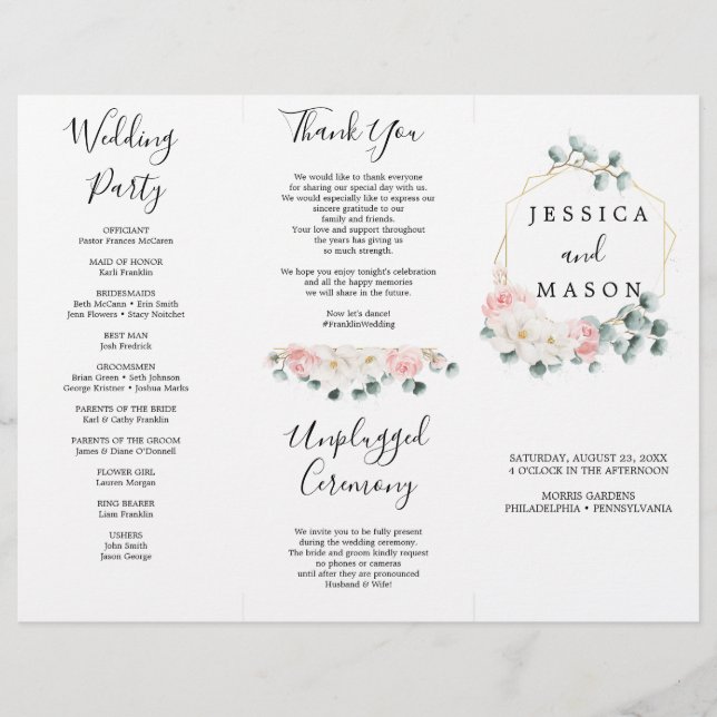 Floral Greenery Tri-Fold Wedding Program (Front)