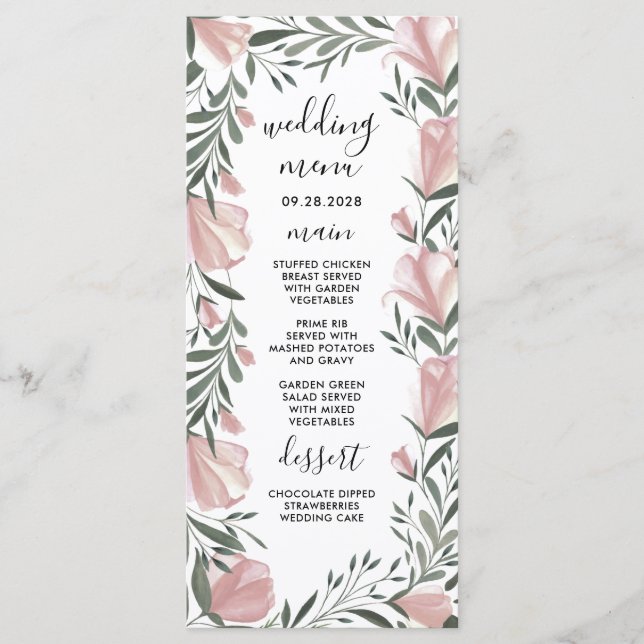 Floral Greenery Vintage Rustic Wedding Menu Cards (Front)