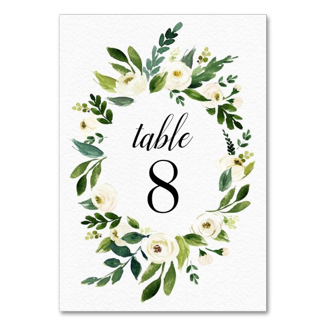Floral Greenery Vintage Wedding Table Number Cards (Front)