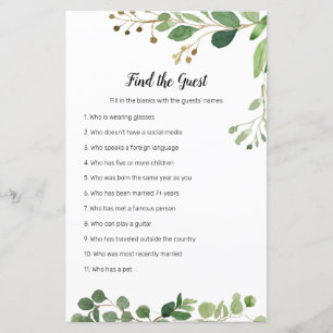 Floral Greenery Watercolor Find the Guest game