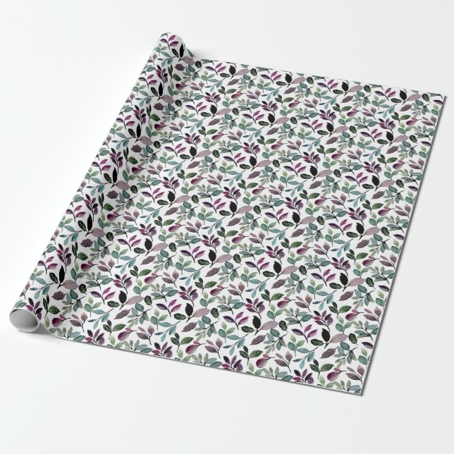 Floral Greenery Watercolor Occasion Pattern Wrapping Paper (Unrolled)