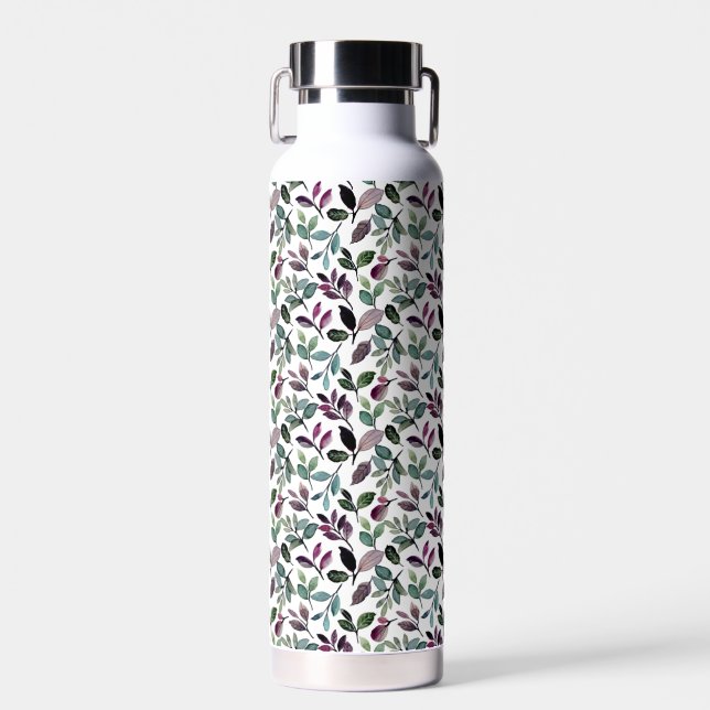 Floral Greenery Watercolor Seamless Pattern Water Bottle (Front)