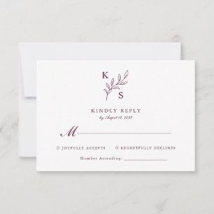 Floral Greenery Wedding Monogram Minimalist RSVP Card