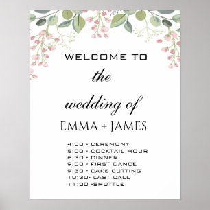 Floral Greenery Wedding Order Of Events Poster