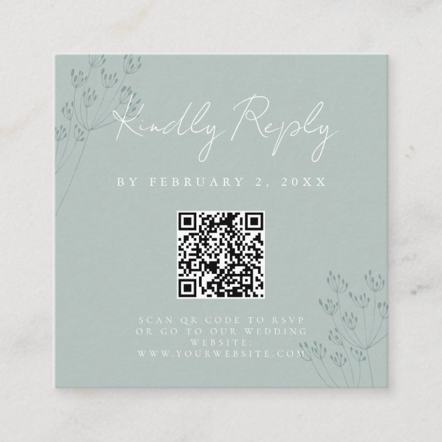 Floral Greenery Wedding Scan Code RSVP Enclosure Card (Front)