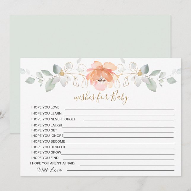 Floral, greenery Wishes for Baby Shower Game Invitation (Front/Back)