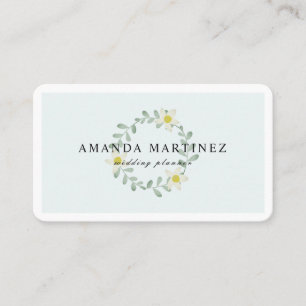 Floral Greenery Wreath Light Blue Business Card