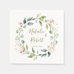 Floral greenery wreath Wedding Napkin