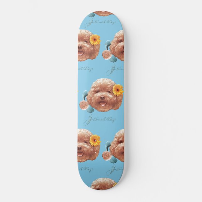 Floral Greeting: Smiling Toy Poodle Selfie Art Skateboard (Front)
