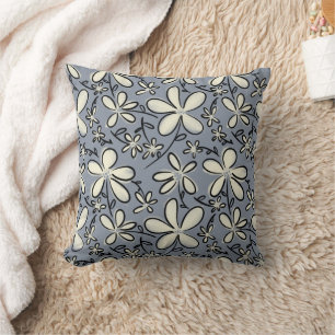 Floral Grey and Cream flower pattern Throw Pillow