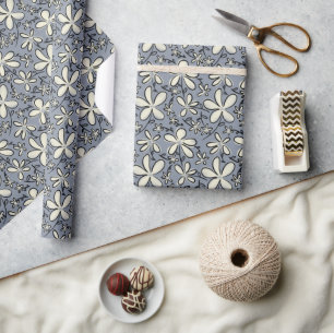 Floral Grey and Cream flower pattern Wrapping Paper