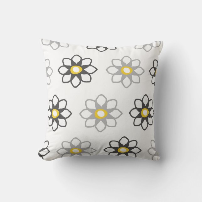 Floral Grey and Yellow Pattern / Print Throw Pillow (Front)
