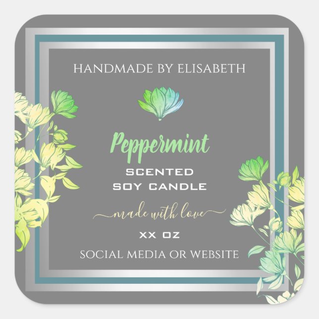 Floral Grey Product Packaging Labels Silver Effect (Front)