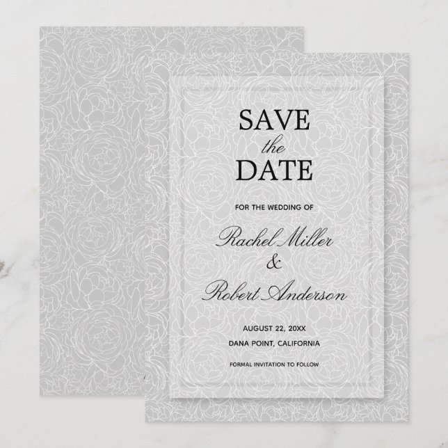 Floral Grey Wedding Save The Date (Front/Back)