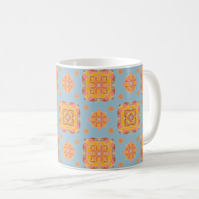 Floral Grid Ceramic Mug (Front Right)