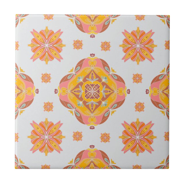 Floral Grid Ceramic Tile (Front)