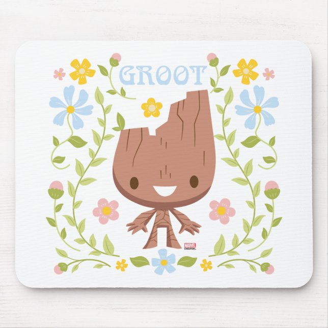 Floral Groot Graphic Mouse Pad (Front)