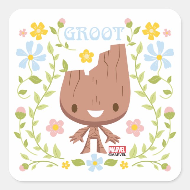 Floral Groot Graphic Square Sticker (Front)
