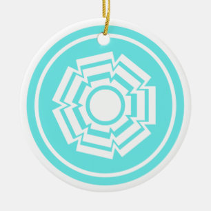 Floral Groove Ornament, Turquoise Ceramic Ornament