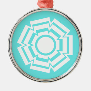 Floral Groove Premium Round Ornament, Turquoise Metal Ornament