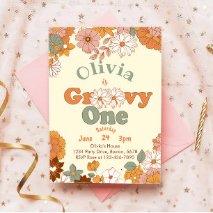 Floral Groovy One Retro 1st Birthday Invitation