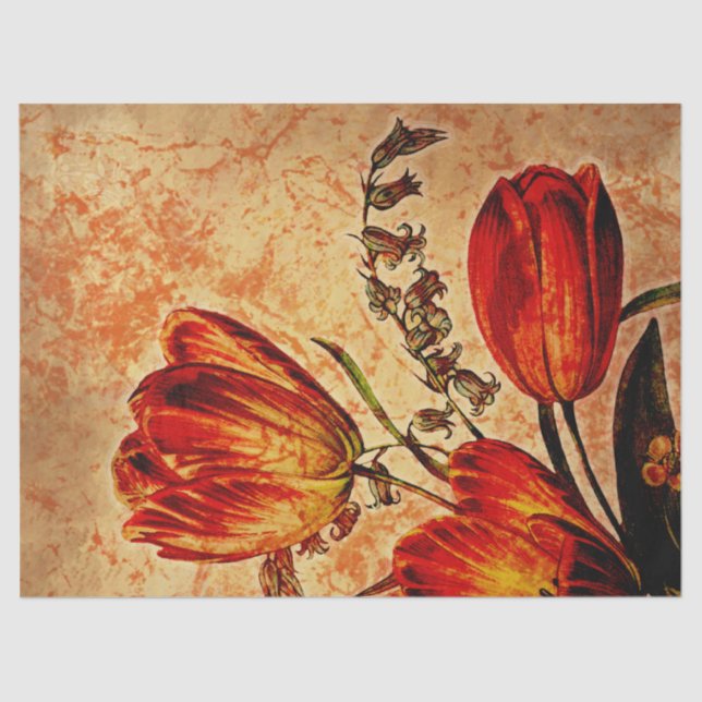 Floral Grunge Orange Tulip Decoupage  Tissue Paper (Front)