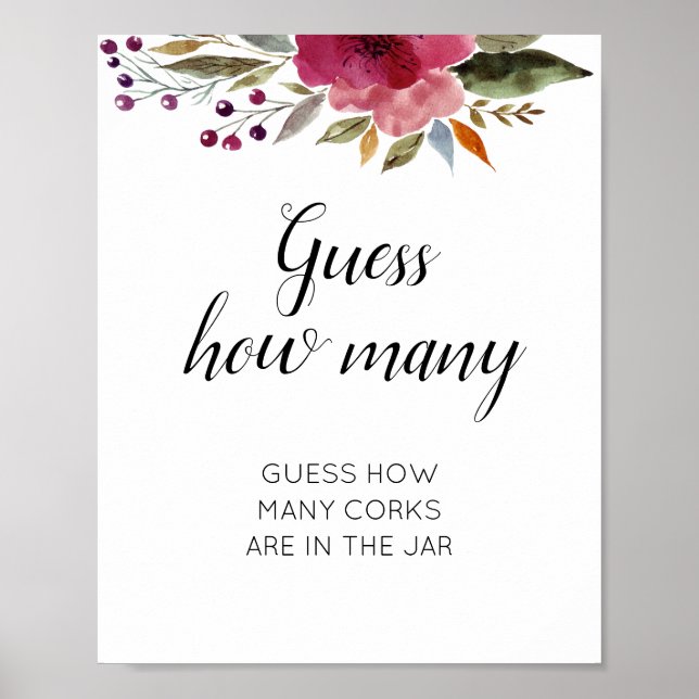 Floral Guess How Many Corks Bridal Shower Game Poster (Front)