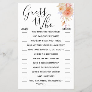 Floral Guess Who Bridal shower game card