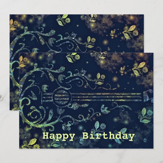 Floral Guitar Happy Birthday Card (Front/Back)