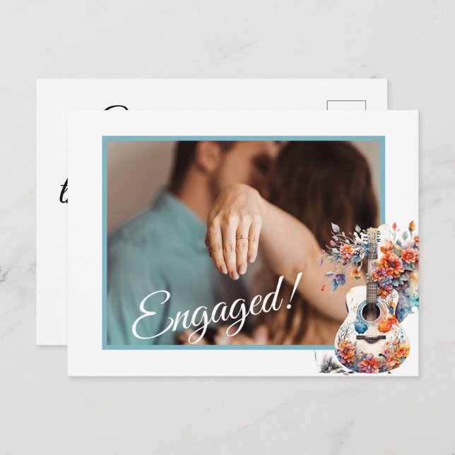 Floral Guitar Save the Date Card (Front/Back)